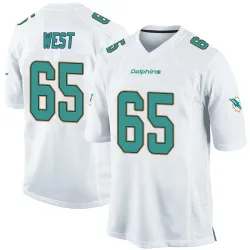 Men's Addison West Miami Dolphins No.65 Game Jersey - White