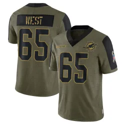Men's Addison West Miami Dolphins No.65 Limited 2021 Salute To Service Jersey - Olive