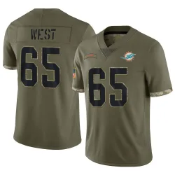Men's Addison West Miami Dolphins No.65 Limited 2022 Salute To Service Jersey - Olive