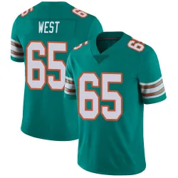 Men's Addison West Miami Dolphins No.65 Limited Alternate Vapor Untouchable Jersey - Aqua