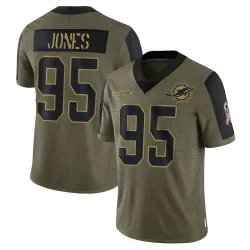 Men's Benito Jones Miami Dolphins No.95 Limited 2021 Salute To Service Jersey - Olive