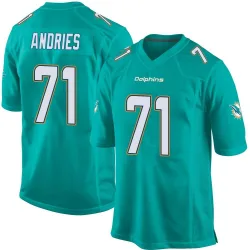 Men's Blaise Andries Miami Dolphins No.71 Game Team Color Jersey - Aqua