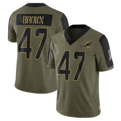 Men's Cam Brown Miami Dolphins No.47 Limited 2021 Salute To Service Jersey - Olive