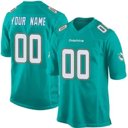 Men's Custom Miami Dolphins No.00 Game Team Color Jersey - Aqua