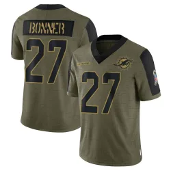 Men's Ethan Bonner Miami Dolphins No.27 Limited 2021 Salute To Service Jersey - Olive