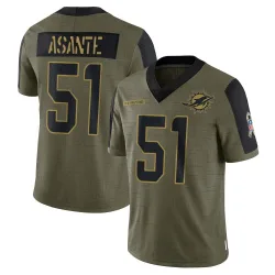 Men's Eugene Asante Miami Dolphins No.51 Limited 2021 Salute To Service Jersey - Olive