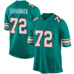 Men's Jonah Savaiinaea Miami Dolphins No.72 Game Alternate Jersey - Aqua