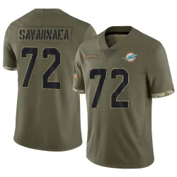 Men's Jonah Savaiinaea Miami Dolphins No.72 Limited 2022 Salute To Service Jersey - Olive