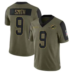 Men's Jonnu Smith Miami Dolphins No.9 Limited 2021 Salute To Service Jersey - Olive