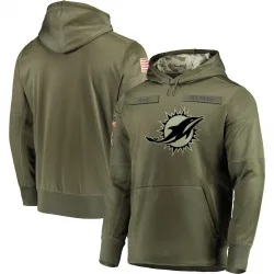 Men's Miami Dolphins No. 2018 Salute to Service Sideline Therma Performance Pullover Hoodie - Olive