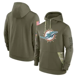 Men's Miami Dolphins No. 2022 Salute to Service Therma Performance Pullover Hoodie - Olive