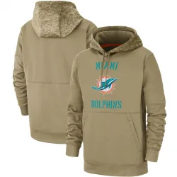 Men's Miami Dolphins No. Tan 2019 Salute to Service Sideline Therma Pullover Hoodie