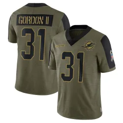 Men's Ollie Gordon II Miami Dolphins No.31 Limited 2021 Salute To Service Jersey - Olive
