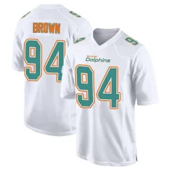 Men's Shakel Brown Miami Dolphins No.94 Game Fashion Jersey - White