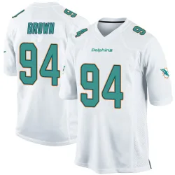Men's Shakel Brown Miami Dolphins No.94 Game Jersey - White