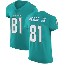 Men's Theo Wease Jr. Miami Dolphins No.81 Elite Aqua Team Color Vapor Untouchable Jersey - Green