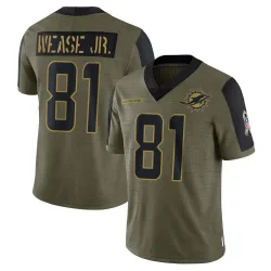 Men's Theo Wease Jr. Miami Dolphins No.81 Limited 2021 Salute To Service Jersey - Olive