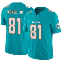 Men's Theo Wease Jr. Miami Dolphins No.81 Limited Vapor F.U.S.E. Jersey - Aqua