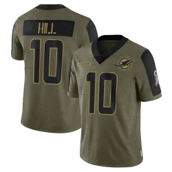 Men's Tyreek Hill Miami Dolphins No.10 Limited 2021 Salute To Service Jersey - Olive