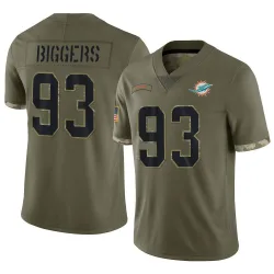 Men's Zeek Biggers Miami Dolphins No.93 Limited 2022 Salute To Service Jersey - Olive