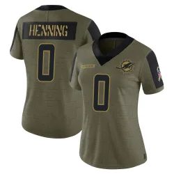 Women's A.J. Henning Miami Dolphins No.0 Limited 2021 Salute To Service Jersey - Olive