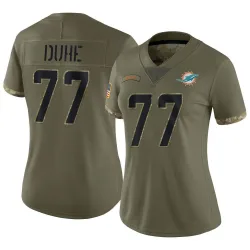 Women's Adam Joseph Duhe Miami Dolphins No.77 Limited 2022 Salute To Service Jersey - Olive