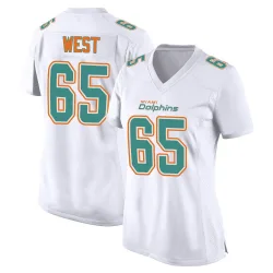 Women's Addison West Miami Dolphins No.65 Game Fashion Jersey - White