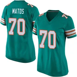 Women's Bayron Matos Miami Dolphins No.70 Game Alternate Jersey - Aqua