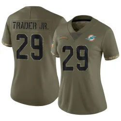 Women's Dante Trader Jr. Miami Dolphins No.29 Limited 2022 Salute To Service Jersey - Olive