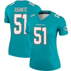 Women's Eugene Asante Miami Dolphins No.51 Legend Jersey - Aqua