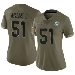 Women's Eugene Asante Miami Dolphins No.51 Limited 2022 Salute To Service Jersey - Olive
