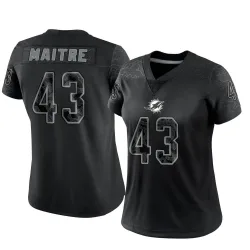 Women's Jason Maitre Miami Dolphins No.43 Limited Reflective Jersey - Black