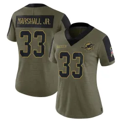 Women's Jason Marshall Jr. Miami Dolphins No.33 Limited 2021 Salute To Service Jersey - Olive