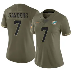 Women's Jason Sanders Miami Dolphins No.7 Limited 2022 Salute To Service Jersey - Olive