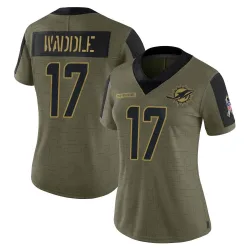 Women's Jaylen Waddle Miami Dolphins No.17 Limited 2021 Salute To Service Jersey - Olive