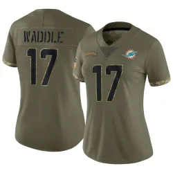 Women's Jaylen Waddle Miami Dolphins No.17 Limited 2022 Salute To Service Jersey - Olive