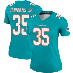 Women's John Saunders Jr. Miami Dolphins No.35 Legend Jersey - Aqua