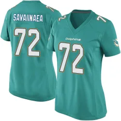 Women's Jonah Savaiinaea Miami Dolphins No.72 Game Team Color Jersey - Aqua