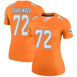 Women's Jonah Savaiinaea Miami Dolphins No.72 Legend Color Rush Jersey - Orange
