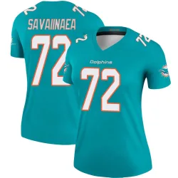 Women's Jonah Savaiinaea Miami Dolphins No.72 Legend Jersey - Aqua