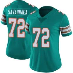 Women's Jonah Savaiinaea Miami Dolphins No.72 Limited Alternate Vapor Untouchable Jersey - Aqua