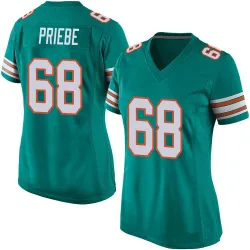 Women's Josh Priebe Miami Dolphins No.68 Game Alternate Jersey - Aqua