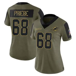 Women's Josh Priebe Miami Dolphins No.68 Limited 2021 Salute To Service Jersey - Olive