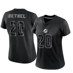 Women's Justin Bethel Miami Dolphins No.20 Limited Reflective Jersey - Black