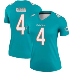 Women's Kader Kohou Miami Dolphins No.4 Legend Jersey - Aqua