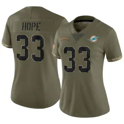 Women's Larry Hope Miami Dolphins No.33 Limited 2022 Salute To Service Jersey - Olive