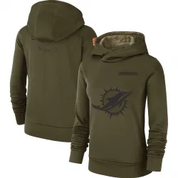 Women's Miami Dolphins No. 2018 Salute to Service Team Logo Performance Pullover Hoodie - Olive