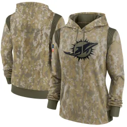 Women's Miami Dolphins No. 2021 Salute to Service Therma Performance Pullover Hoodie - Olive