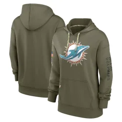 Women's Miami Dolphins No. 2022 Salute to Service Performance Pullover Hoodie - Olive