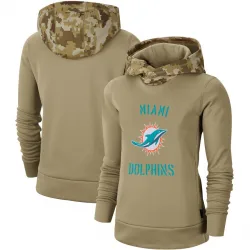 Women's Miami Dolphins No. Khaki 2019 Salute to Service Therma Pullover Hoodie
